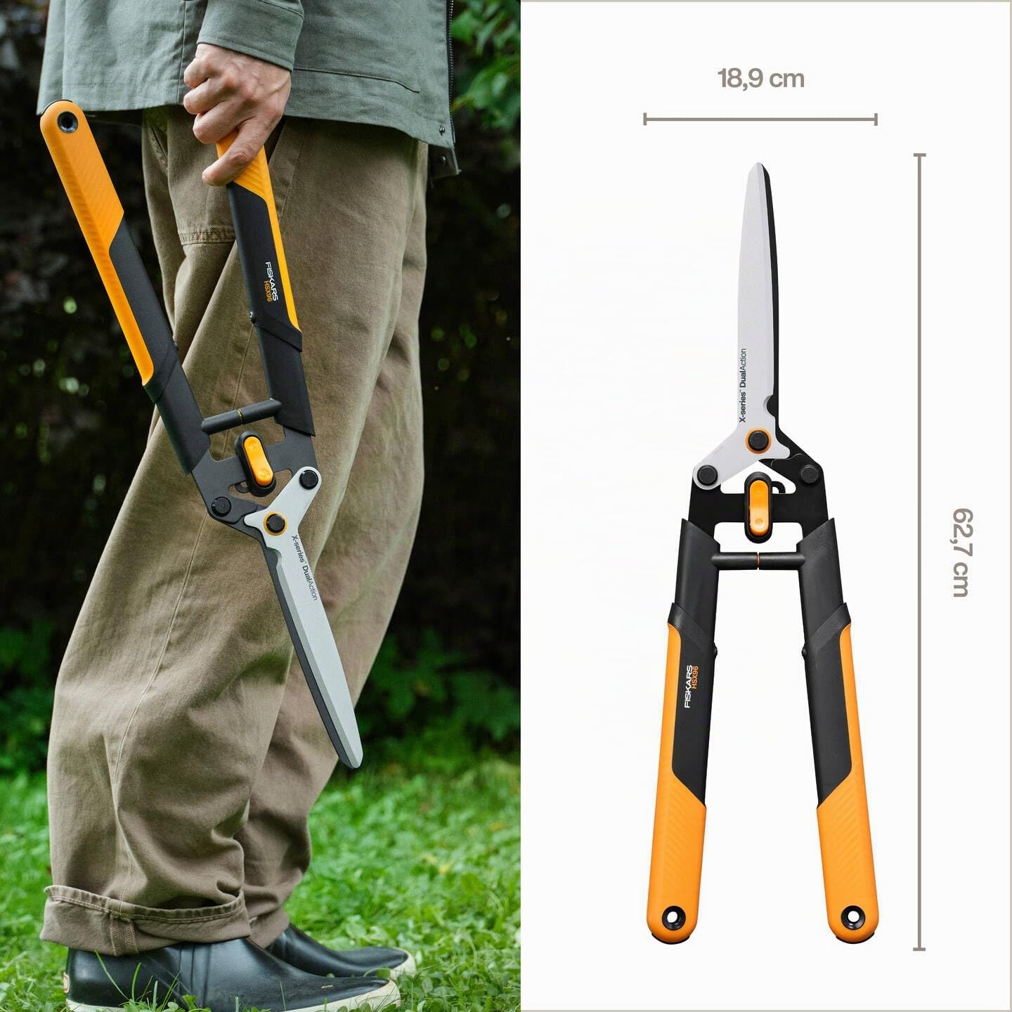 Fiskars X-series DualAction Tagliasiepi HSX96 | Modalità 2 in 1 Per Tagli Rapidi o Potenti, Nero/Arancione, 1080134