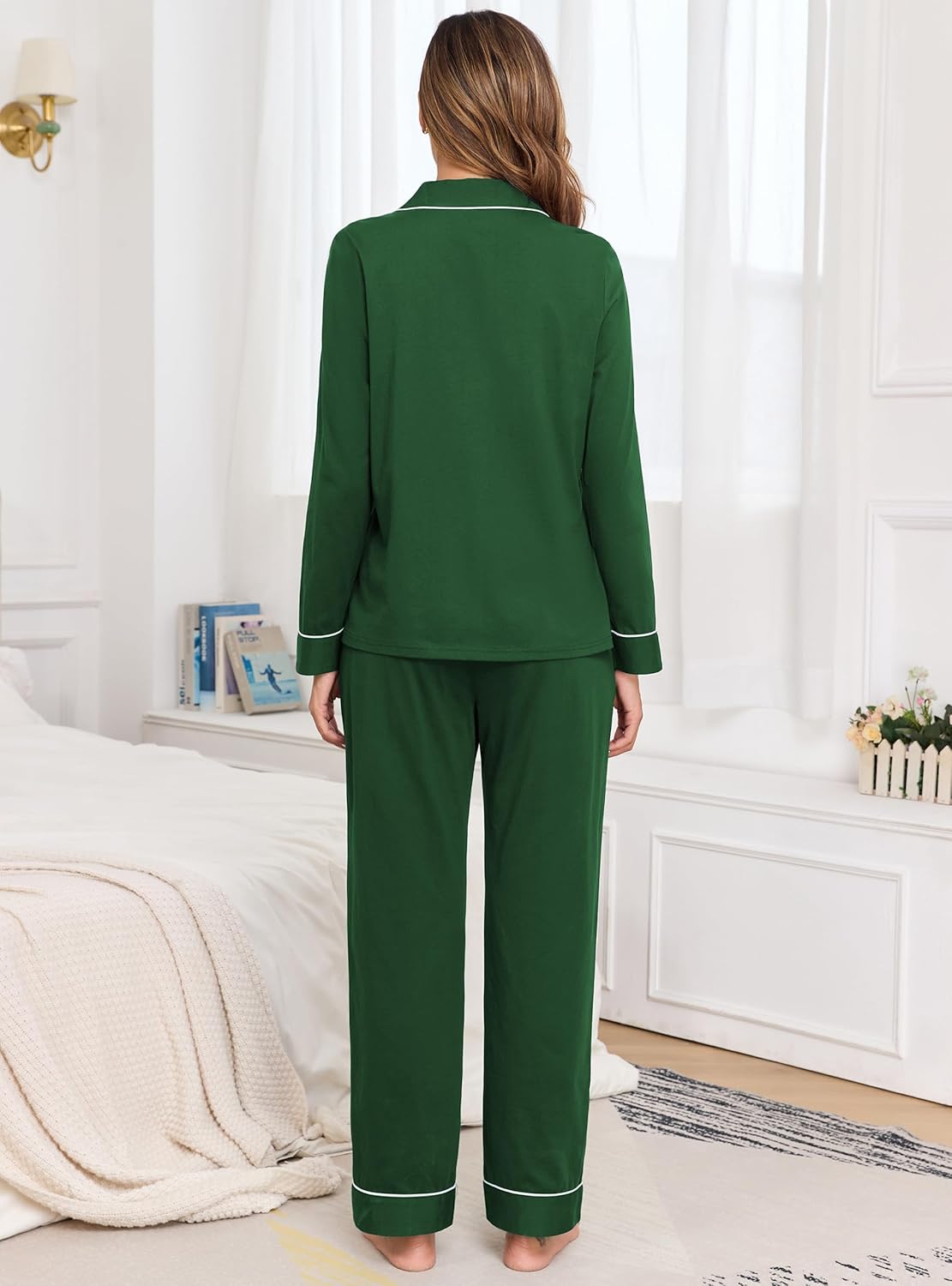 Veseacky 100% Cotton Pajamas for Women Set Long Sleeve Button Down Sleepwear Soft Pjs Lounge Sets with Pockets XS-XXL - Image 5