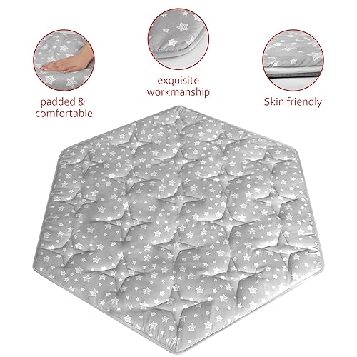 Miniatura 9 de Tapete hexagonal compatible con corralito Bend River Baby Playpen, tapete hexagonal para corralito, antideslizante y acolchado, gris con estampado