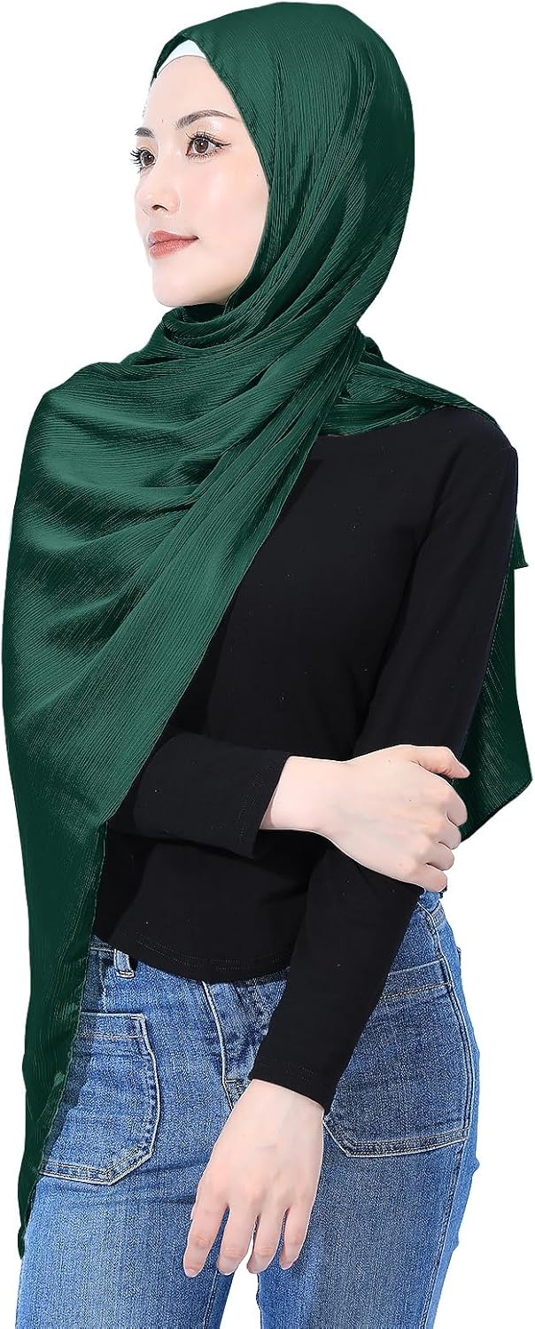 Luxury Silky Satin Hijab for Women, Shimmer Crinkle Muslim Head Scarf, Graceful Feminine Charm