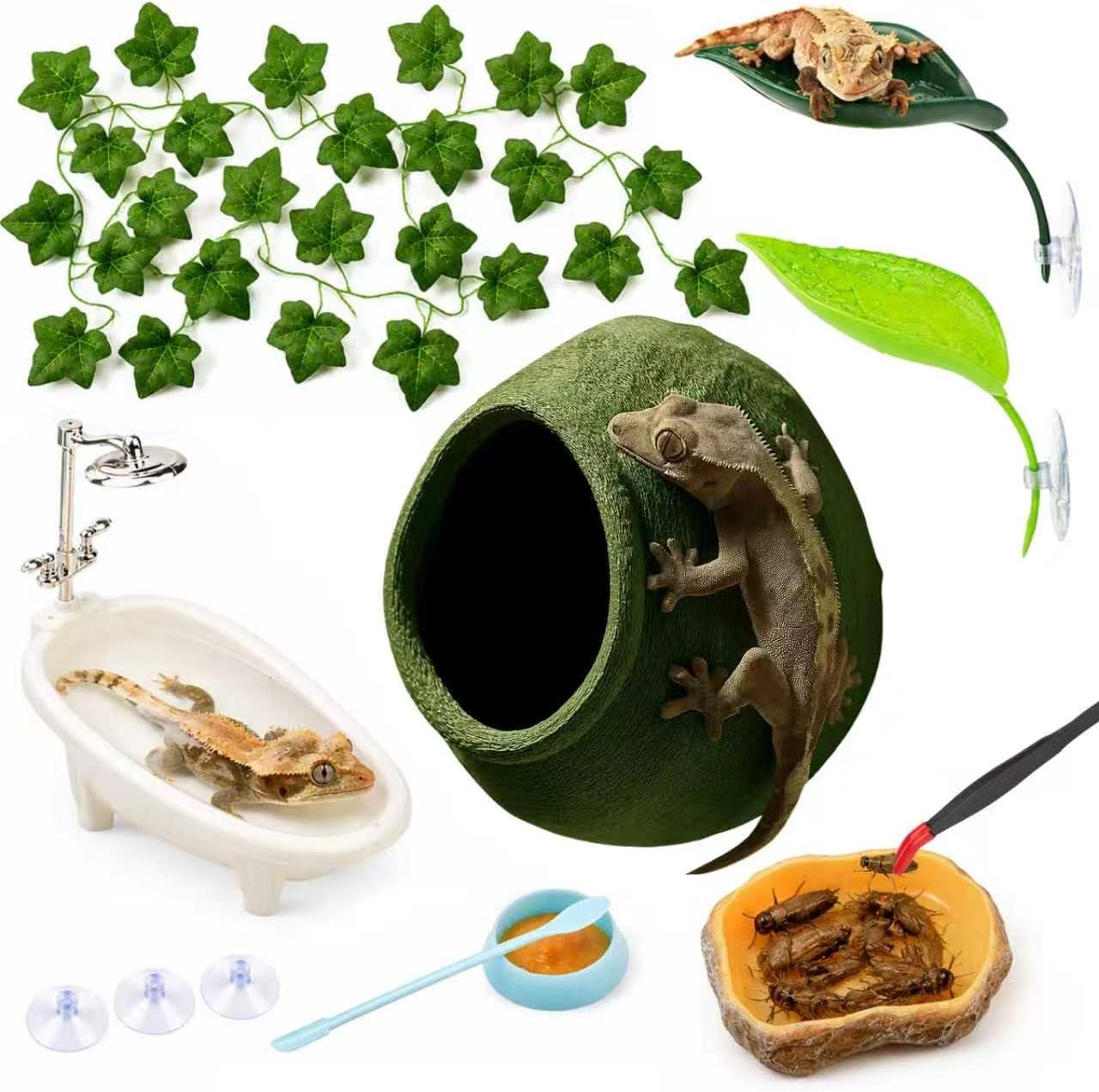 Bearded Dragon Tank Accessories, 12 PCS Reptile Habitat Decor Kit