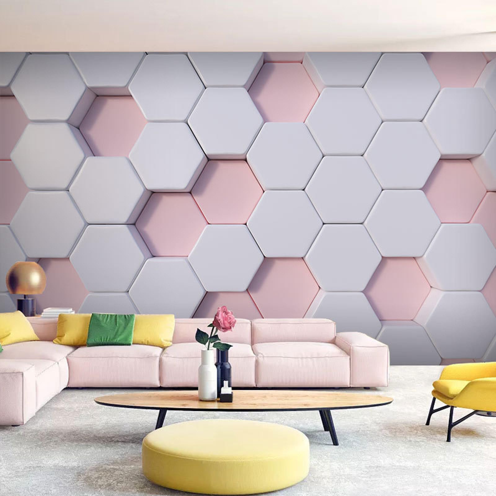 Papier Peint Intissé Géométrie Rose Violet Effet 3D Haut de Gamme