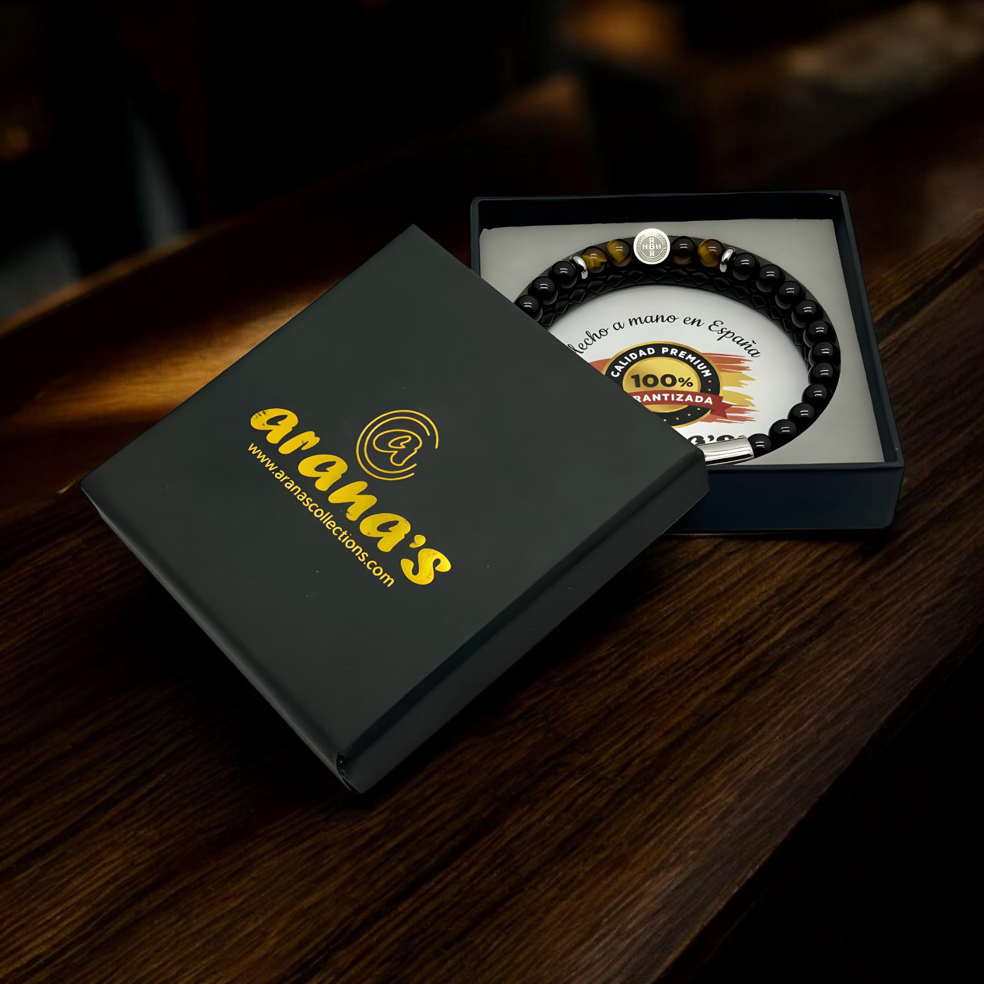arana's® - Pulsera Medalla Cruz San Benito - Turmalina negra y cuero genuino - Pulsera ajustable hasta 21,5 cm - Protección contra mal de ojo y malas energías - Sanación y curación
