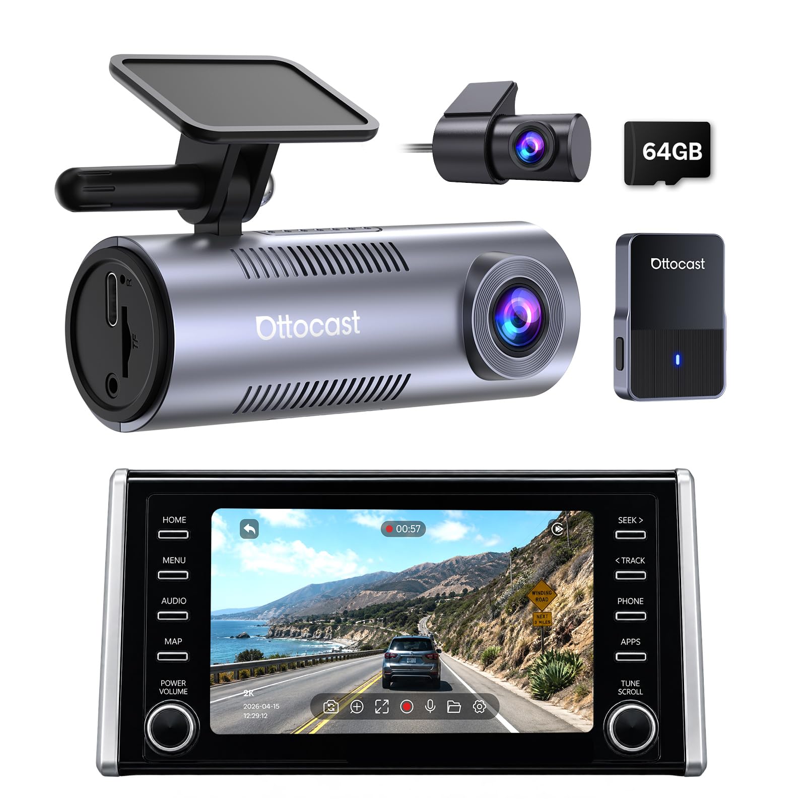 OTTOCAST Dash Camera for Cars, Wireless CarPlay, Factory Screen Playback