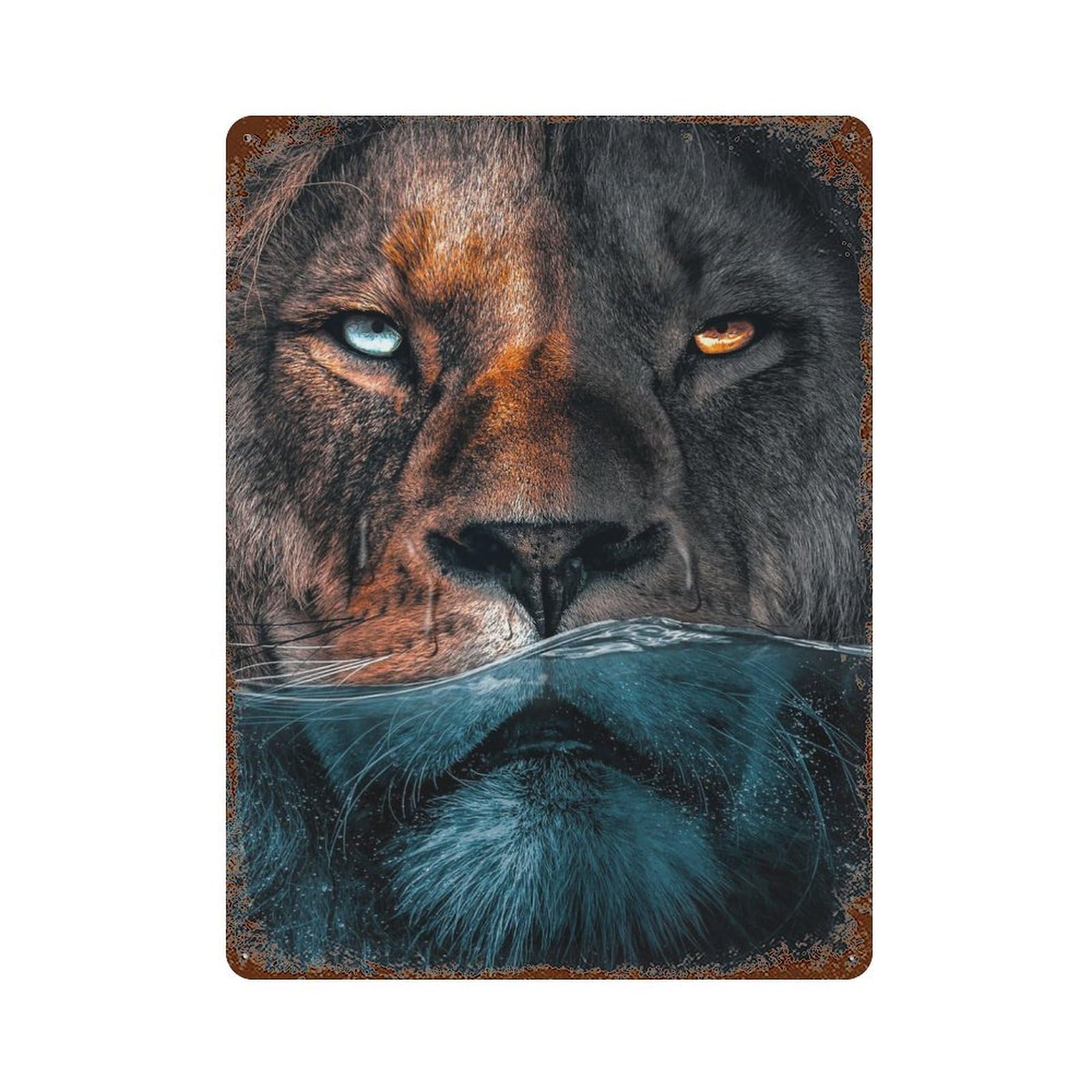 Badass Lion Rustic Tin Plaque 15.7"x11.8", for Living Room, Hallway And Home Decor, Decorative Metal Wall Art