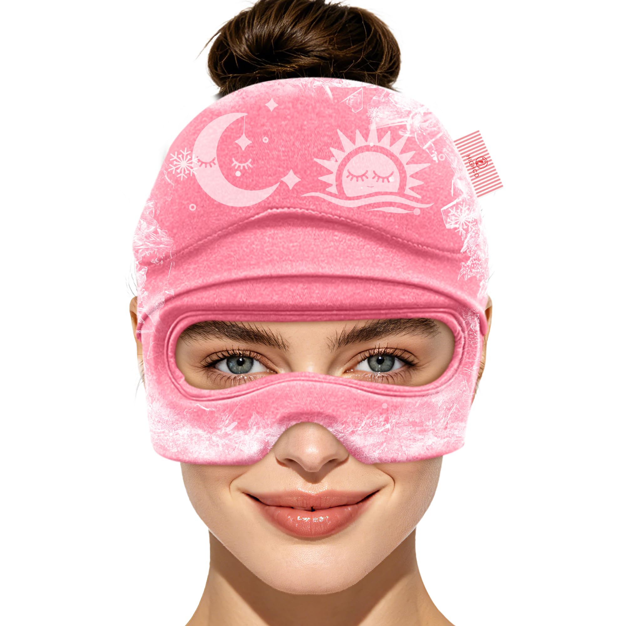 Migräne Maske，Upgraded Kühlmaske - 360° Kühlmütze (Rosa，Einheitsgröße) | Wiederverwendbar und Ergonomisch Dehnbares Kühlcap bei Spannungskopfschmerz, Nebenhöhlenentzündung & geschwollene Augen