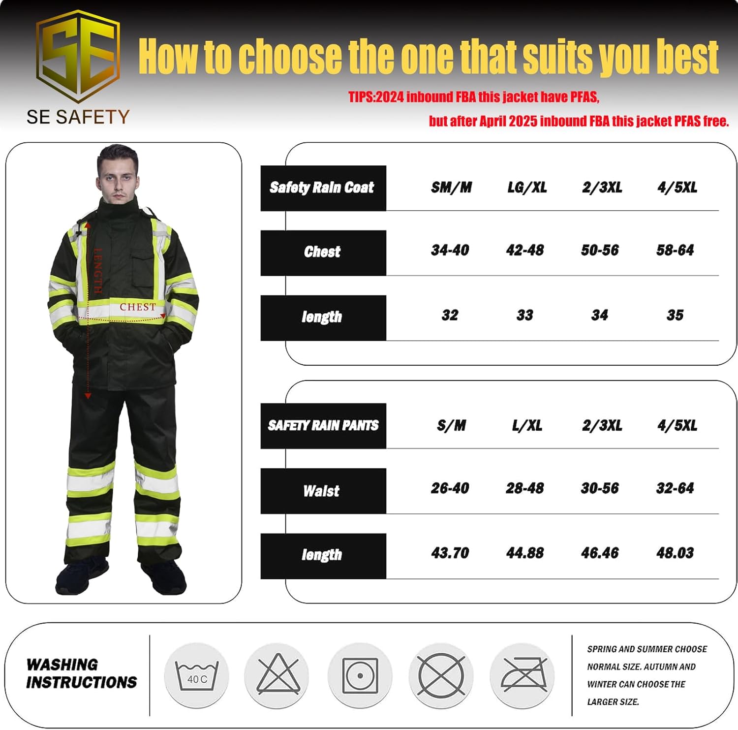 sesafety Hi Vis Rain Jacket, Rain Suits for Men Waterproof withBlack Bottom, Rain Coats for Men Interior Mesh, Class 3 HighVisibility Rain Gear,Removable Hood - Image 4