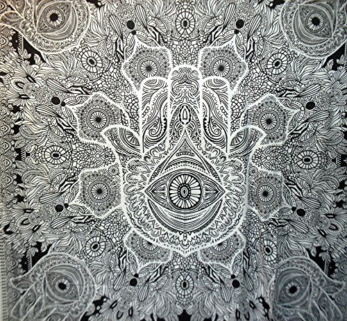 Traditionelle Jaipur Groß Hamsa Hand Wandteppich, Fatima Hand Wand aufhängen, indischen Schlafsaal, Zimmerdekoration, werfen Hippie Bohemian Viel Glück Wand Decor, 223,5 x 241,3 cm Zoll