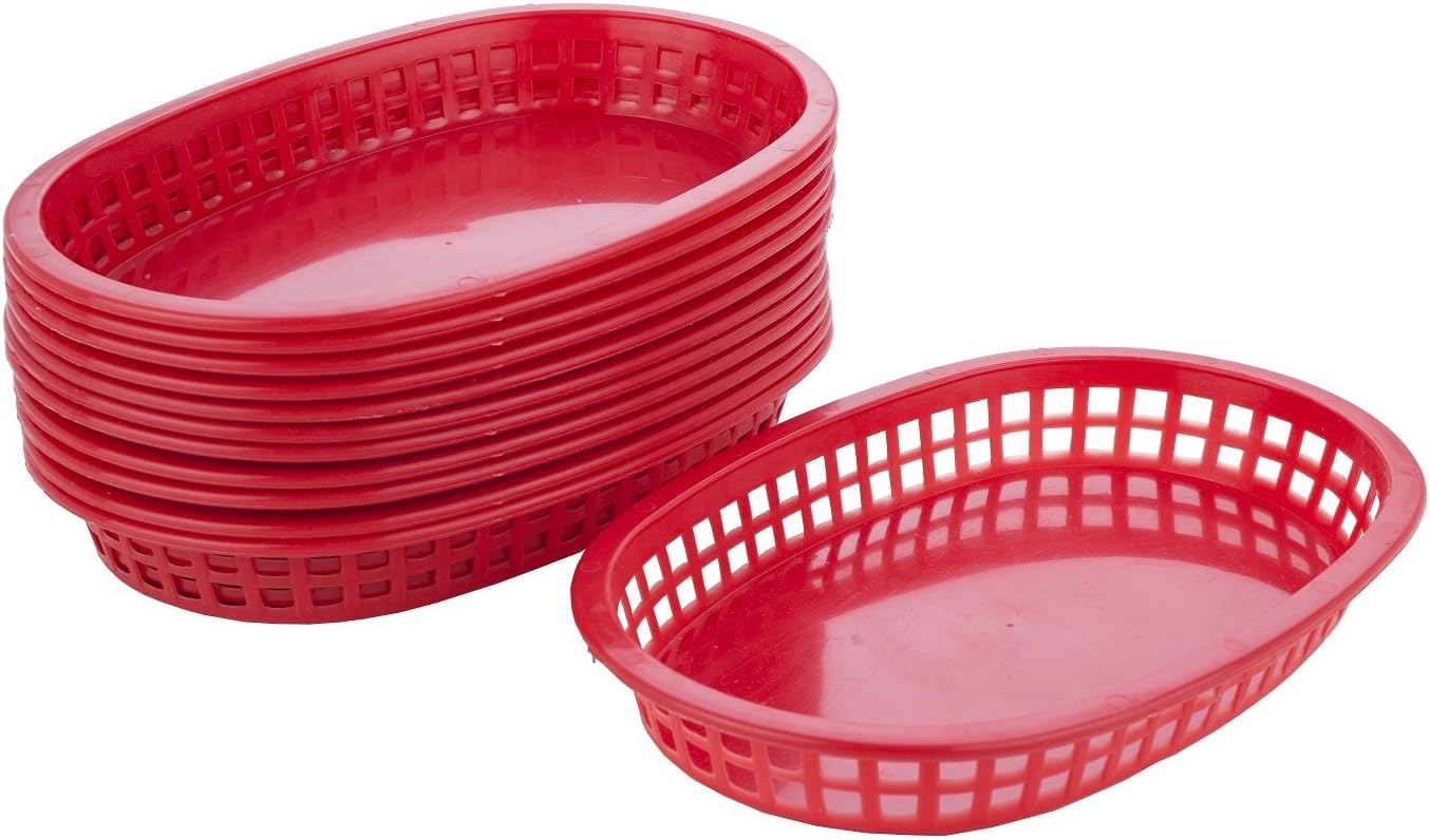 Alegacy 12-Pack Flat Bottom Oval Fast Food Baskets, Red