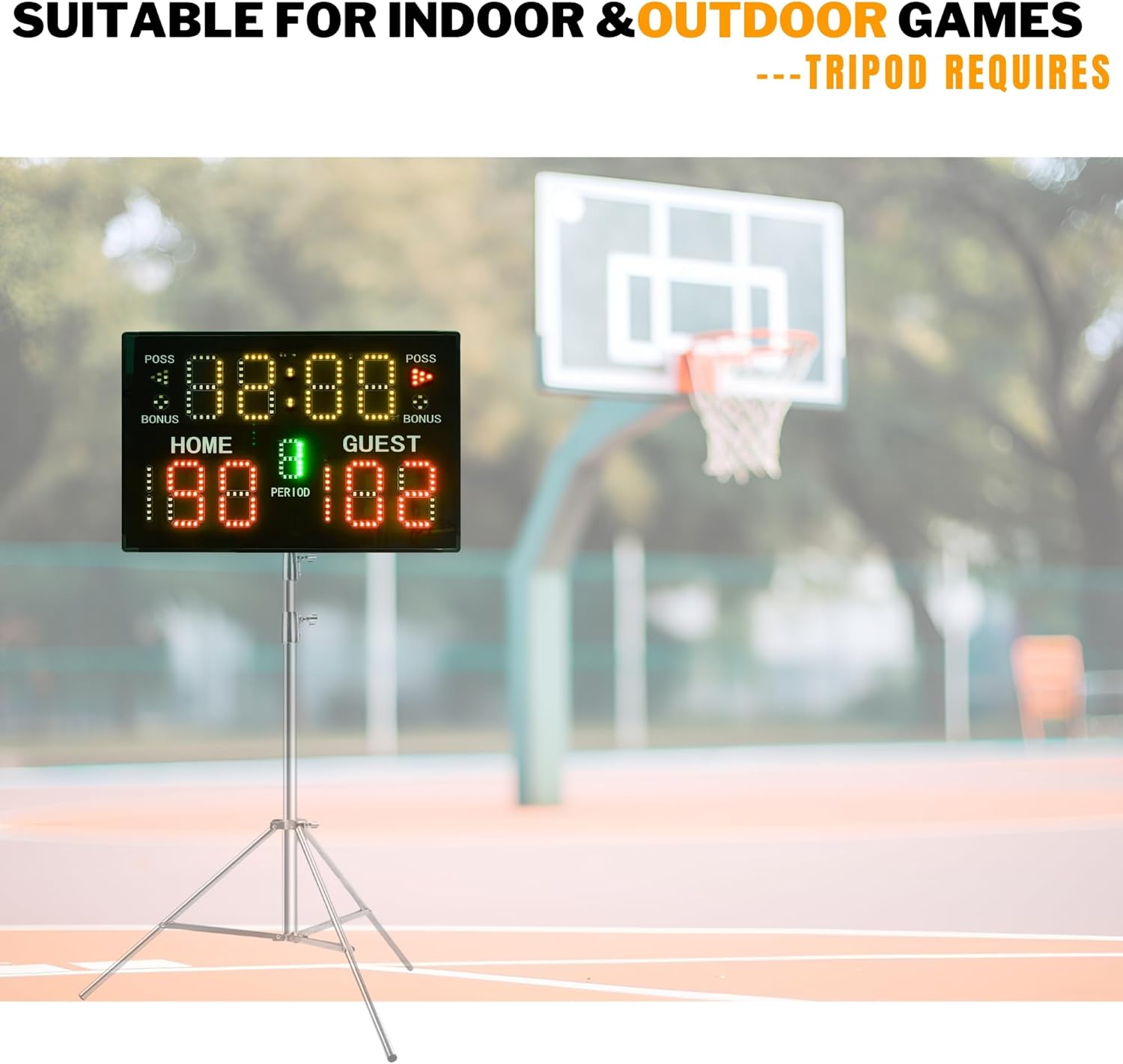 Basketball Scoreboard, Professional Digital Scoreboard with Remote, Portable Tabletop/Wall Mount Electronic Scoreboard Timer Clock with Buzzer for Volleyball Football Outdoor Baseball Tennis