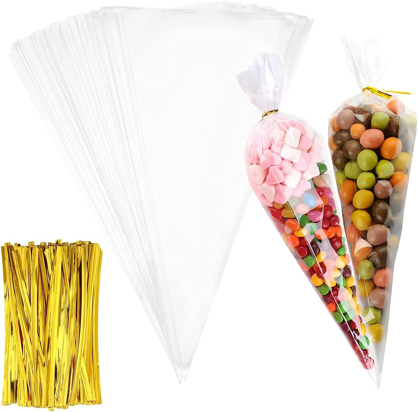 100 Sweetie Bags with Twist Ties - Clear Cellophane Bags for Sweets, Ideal for Parties and Events