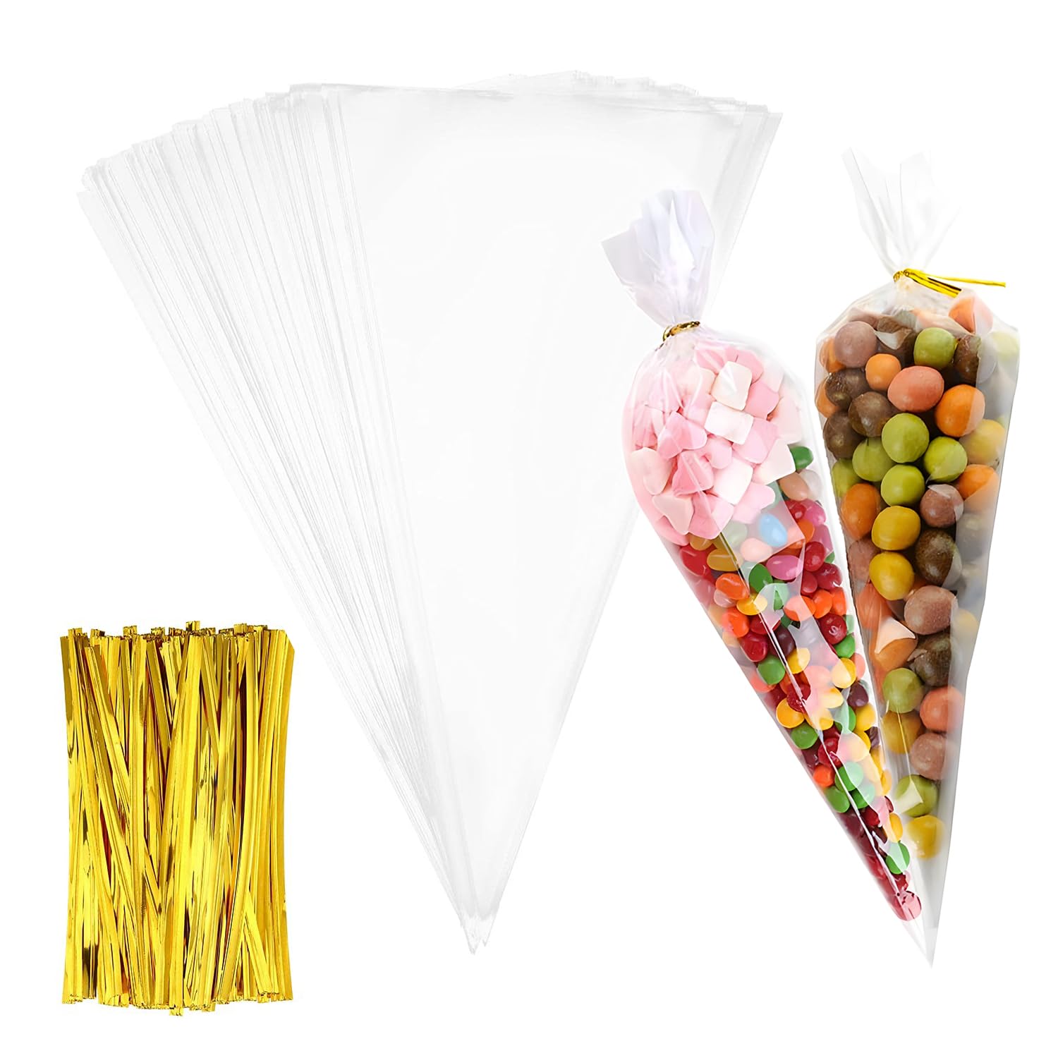 100 Sweetie Bags with Twist Ties - Clear Cellophane Bags for Sweets, Ideal for Parties and Events