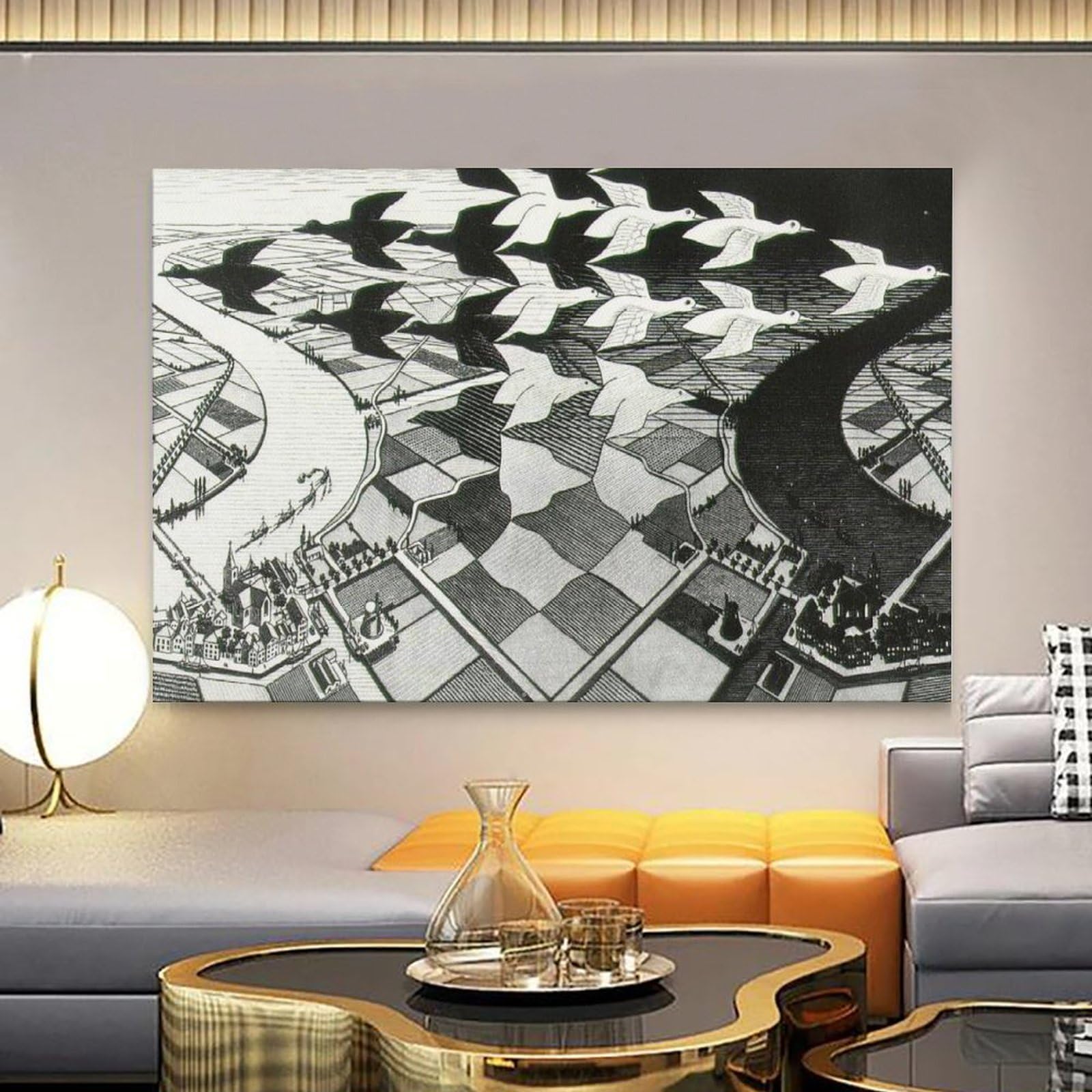 Toile Murale M.C. Escher 40x40 Cm - Affiche Esthétique Abstraite Et Géométrique Pour Décoration Moderne