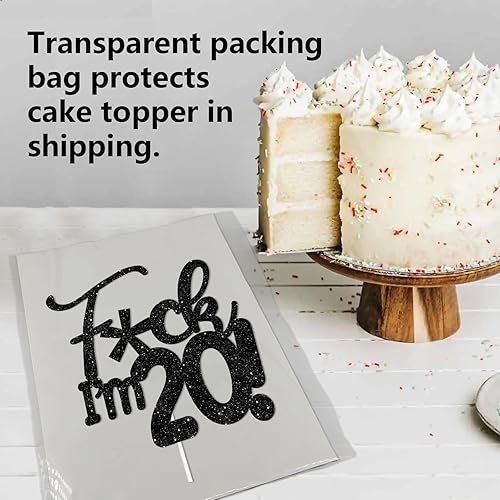 Miniatura 4 de Decoración de pastel con purpurina negra F**k I'm 20 para decoraciones divertidas de fiesta temática para hombres y mujeres, suministros de