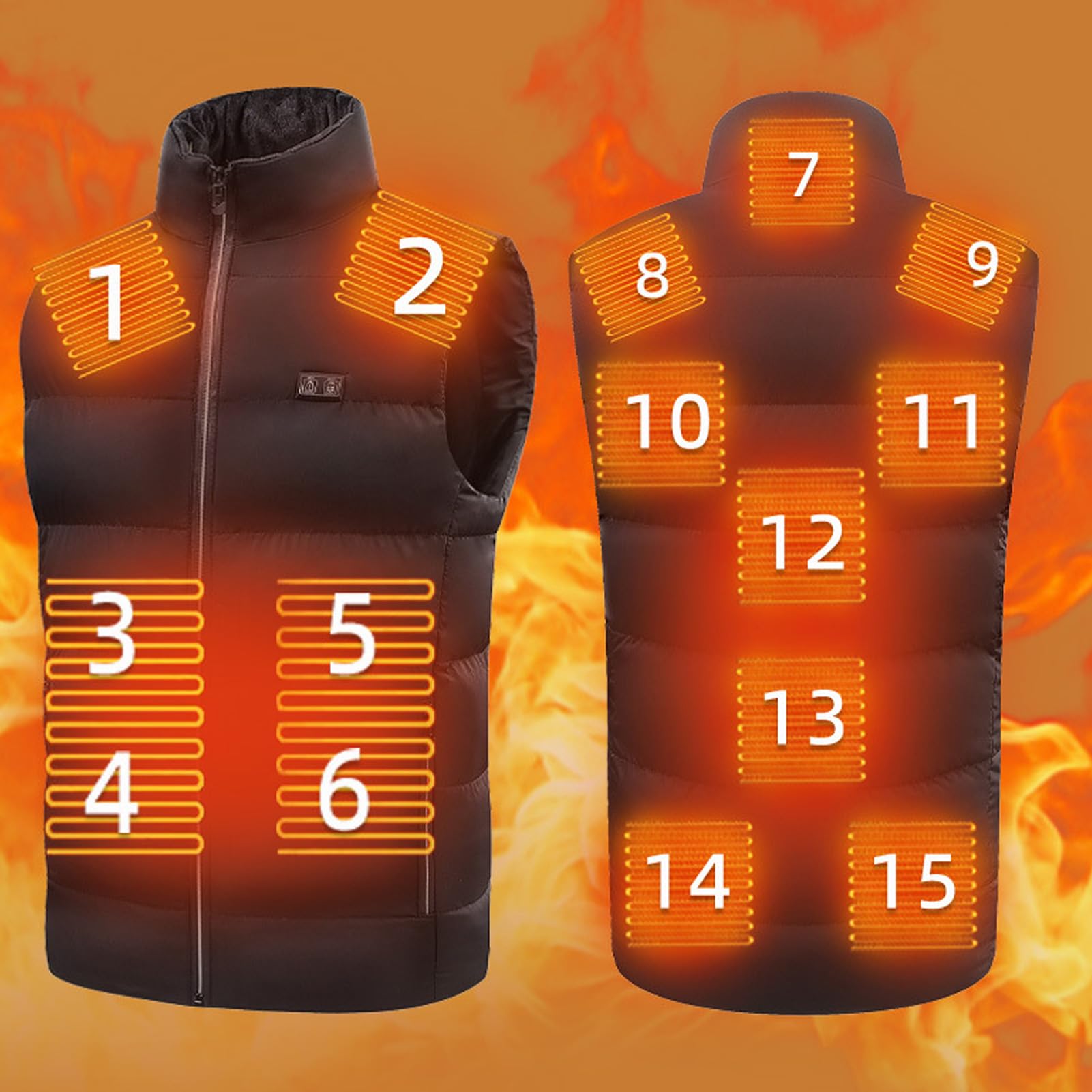 Tbest Gilet Chauffant, USB épaissir 15 Zones Gilets Chauffants électriques Veste Chauffante électrique Gilet pour la Randonnée Ski Travail en Plein Air Noir