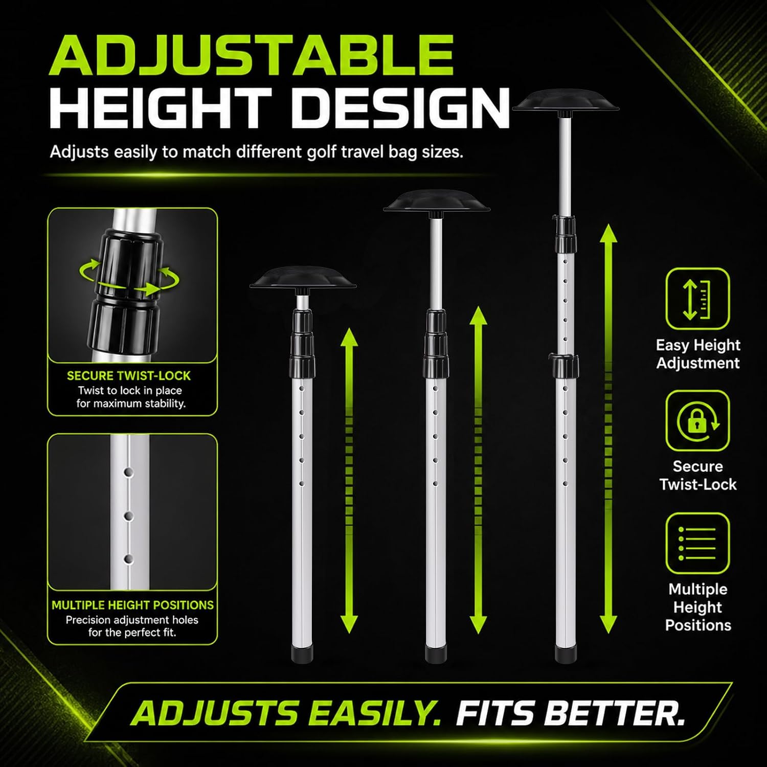 Golf Travel Bag Support Rod, Adjustable Golf Support Pole, Telescopic Golf Bag Protection Pole with Rubberized Top Cap, Lightweight Aluminum Shaft for Golf Club Travel Case