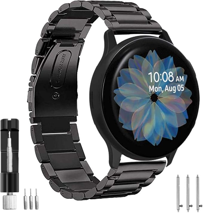 SPGUARD Cinturino Compatibile con Cinturino Samsung Galaxy Watch Active 2  40mm 44mm/Active/Galaxy Watch 3 41mm, Cinturino di Ricambio Regolabile in  Acciaio Inossidabile da 20mm -Nero : Amazon.it: Elettronica