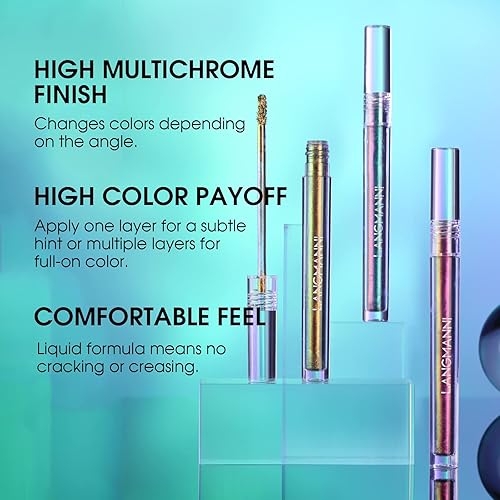 Miniatura 4 de Jolilab Sombra de ojos líquida con purpurina, sombra de ojos de camaleón líquida metálica de 3 colores, aspecto de ojos multidimensional, juego de