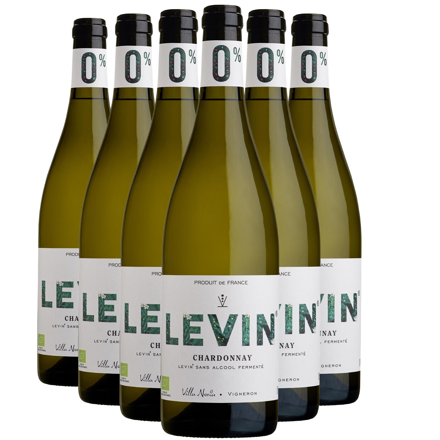 LEVIN Sans alcool Chardonnay - Blanc - Villa Noria - Sans Alcool - Vin Blanc du Languedoc - Roussillon (6x75cl) BIO Sans Alcool