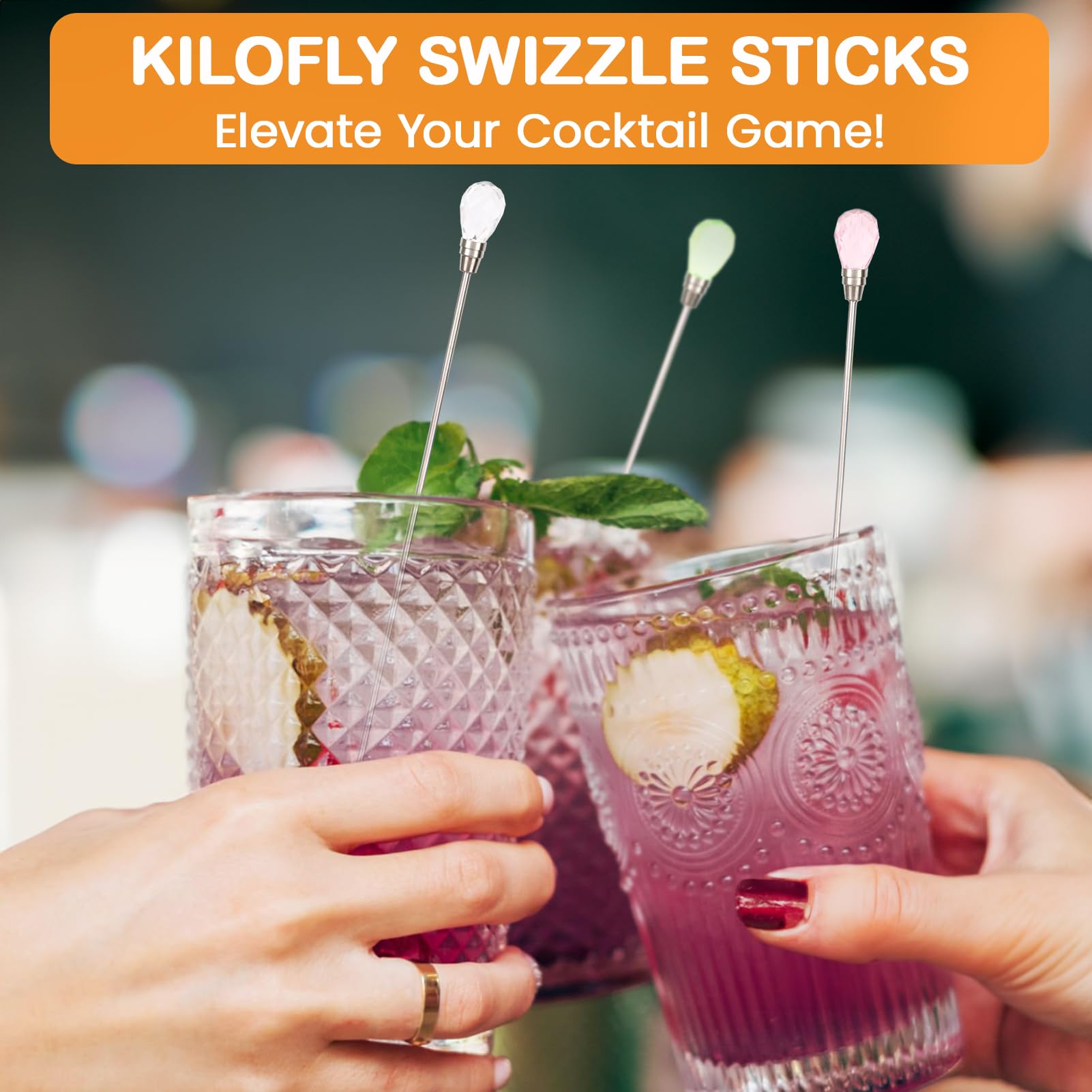 Juego de 4 palos Swizzle con diamantes de imitación para fiestas 5