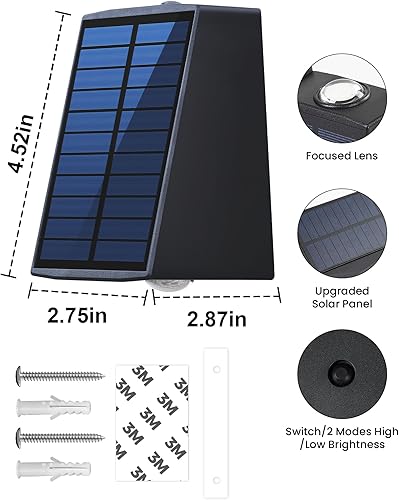 Miniatura 8 de LUHLEE Luces solares de pared para exteriores, aplique de pared mejorado de 2000 mAh IP65, impermeable, luces solares para exteriores para casa,