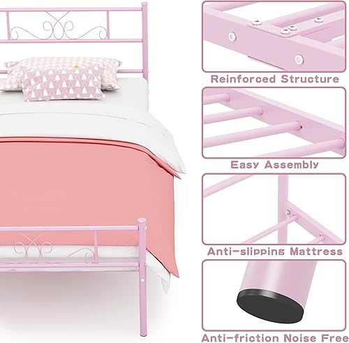 Miniatura 9 de Weehom Estructura de Cama de Plataforma de Metal con Cabecero y Piecero con Almacenamiento Debajo 12.7 Pulgadas Camas Tamaño Individual Base de