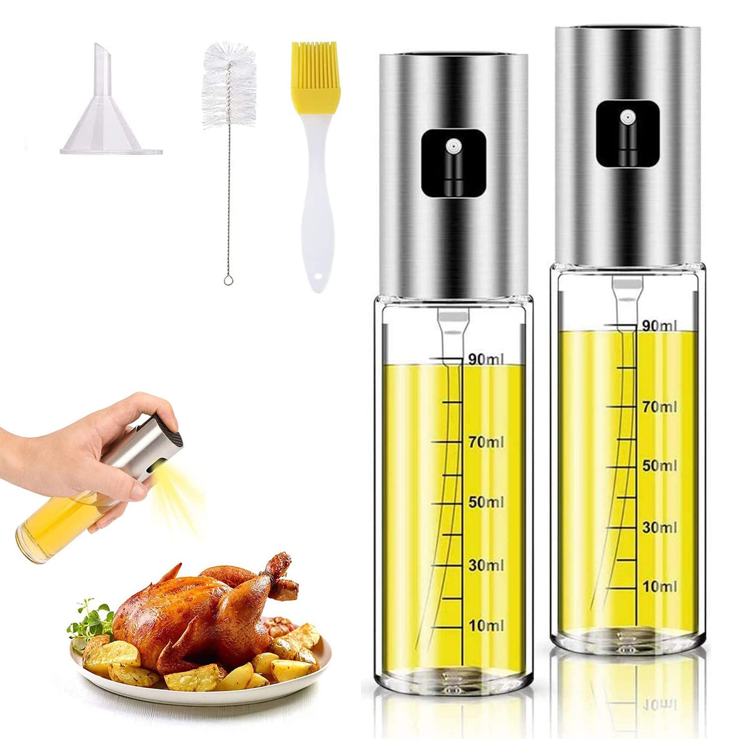2 Pack Oil Sprayer for Cooking, Olive Oil Sprayer Dispenser Mister, Food Grade Material Versatile Transparent Glass Spray Bottle with Funnel Oil Brush Cleaning Brush for Salad, BBQ, Kitchen Baking, Roasting,Grilling (2) (B09FLXCSLR) Amazon Price History, Amazon Price Tracker