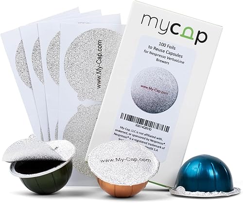 My-Cap Sellos de aluminio compatibles con cápsulas Nespresso VertuoLine 100 por paquete My-Cap Sellos de aluminio compatibles con cápsulas Nespresso VertuoLine 100 por paquete