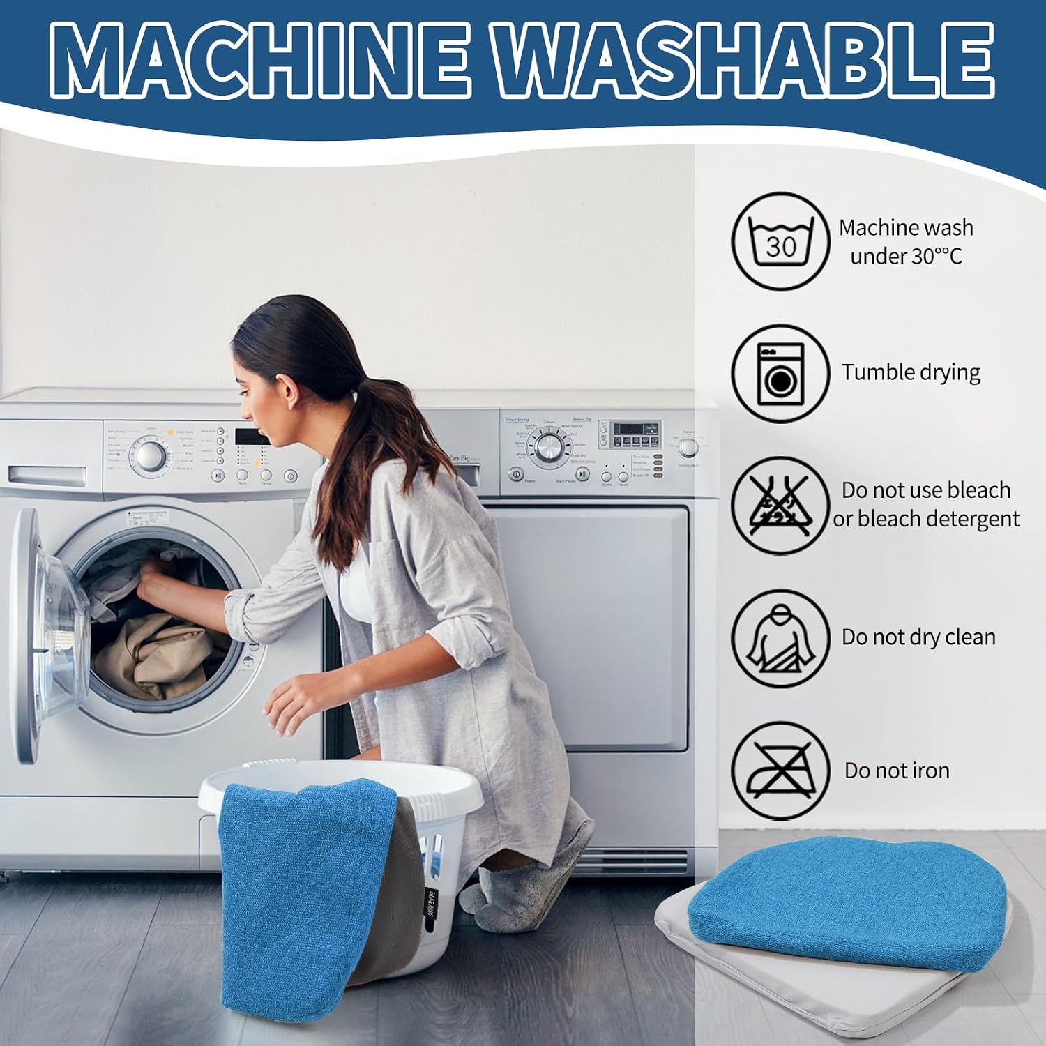 14 Inch Metal Chair Cushions Pads Magnetic Non-Slip Small Seat Cushion,Kitchen Chair Cushions,Bar Stool Cushions with Non-Slip Bottom,4pc(U-Shape,Blue,14x14x1.2in)