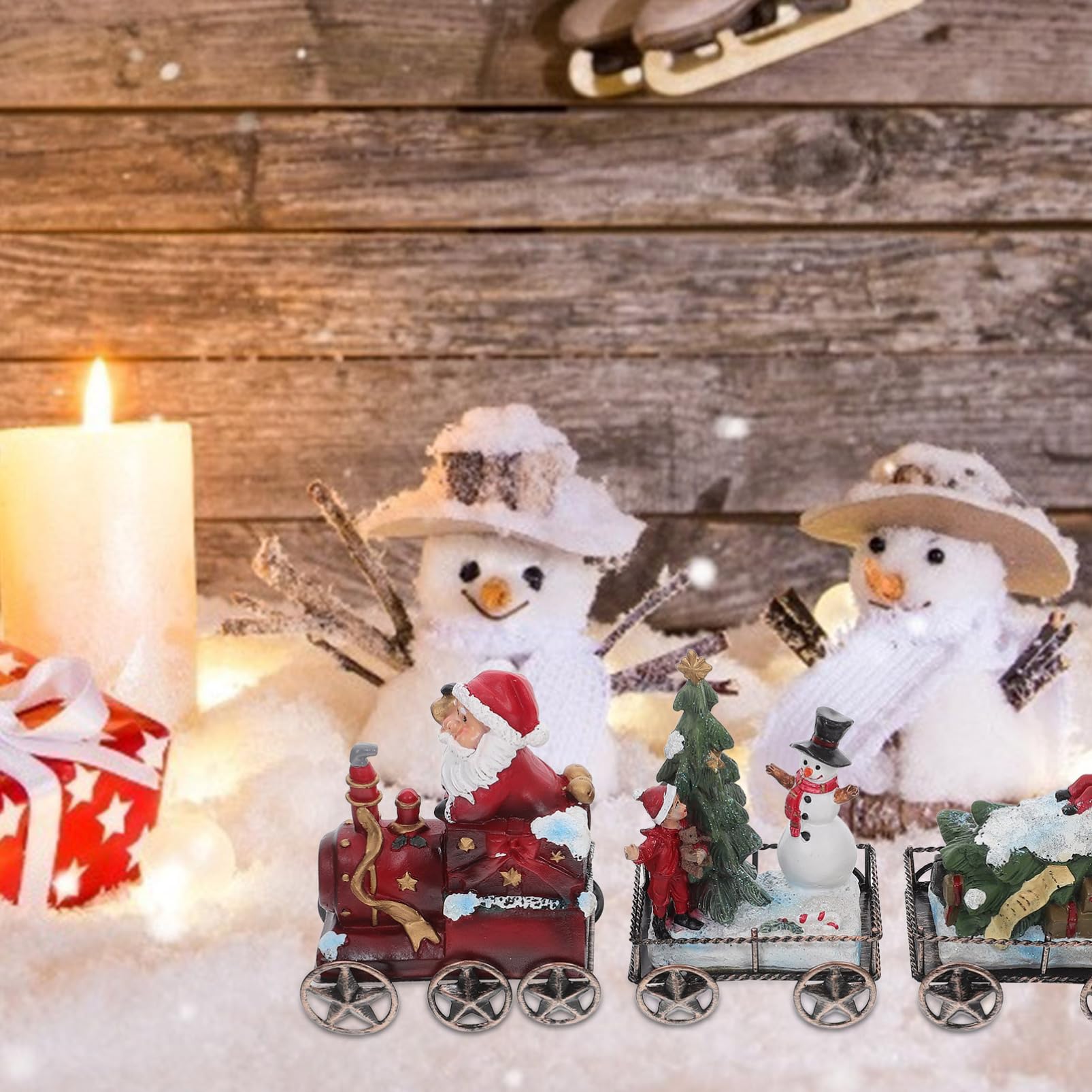 3piezas Decoraciones Navideñas Juego De Trenes De Resina para Escritorio Adorno De Tren Navideño Decoración Festiva De Mesa para Fiestas Navideñas