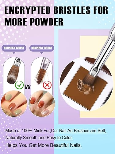 Miniatura 2 de EBANKU Cepillo de uñas acrílicas, 100% puro, Kolinsky acrílico, tamaño 14, ovalado, de forma redonda, pincel de pintura para arte de uñas, para