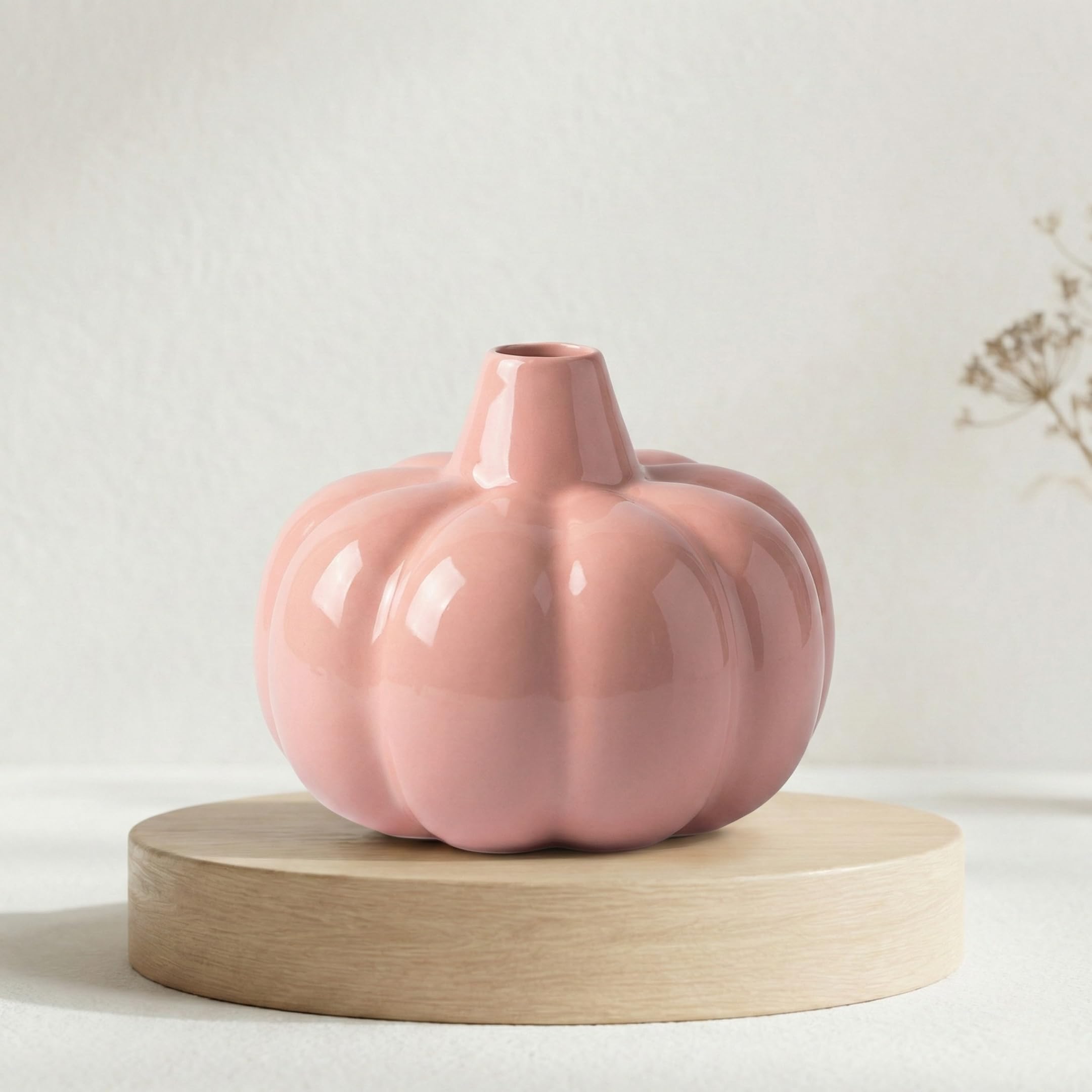 Spangle Zone Pastel Pink Ceramic Melon Vase (4.5 x 4 Inch) – Glossy Ribbed Flower Pot for Living Room, Bedroom & Office Desk – Aesthetic Small Vase for Home Decor & Gifting-image-29