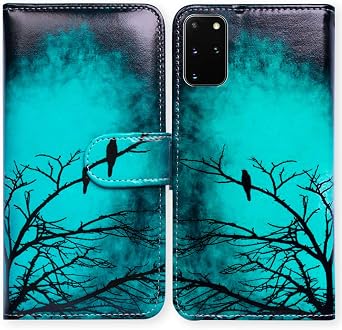 Bcov Case for Samsung S20 Plus, Black Bird Green Leather Flip Phone Case Wallet Cover with Card Slot Holder Kickstand for Samsung Galaxy S20 Plus / S20+