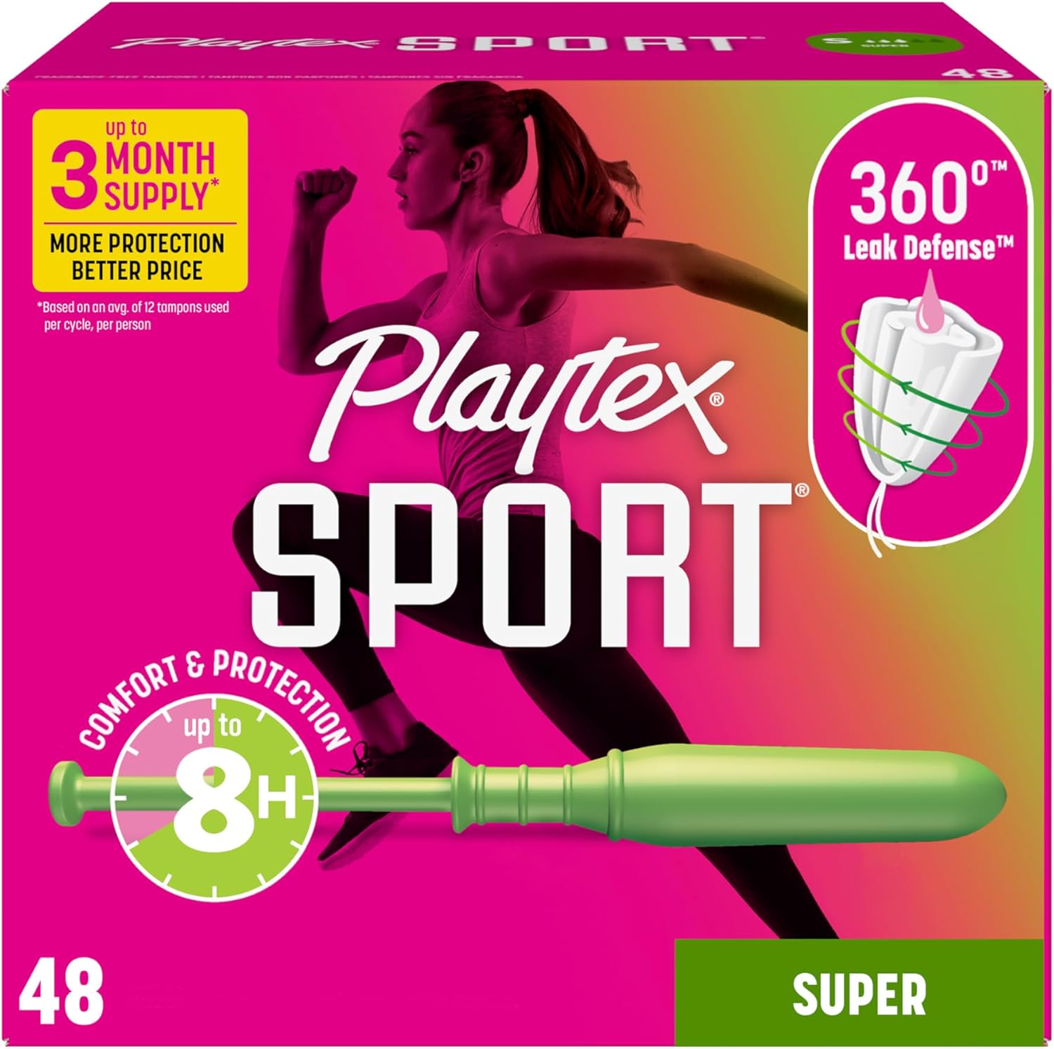 Playtex Sport Tampons, Super Absorbency, Pack of 48 Tampons