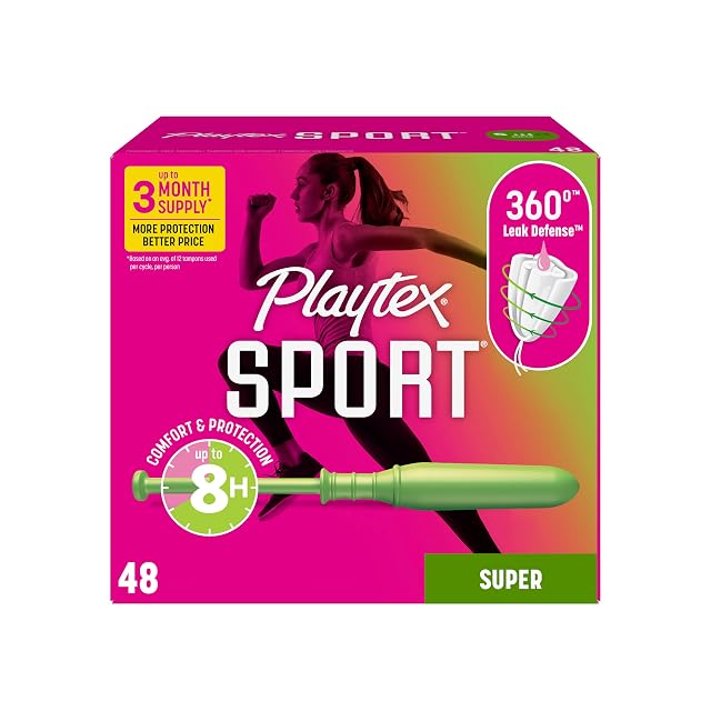 Playtex Sport Tampons Super Absorbency Fragrance-Free - 48ct Super Tampons for Women Feminine Care Playtex Tampon with 360