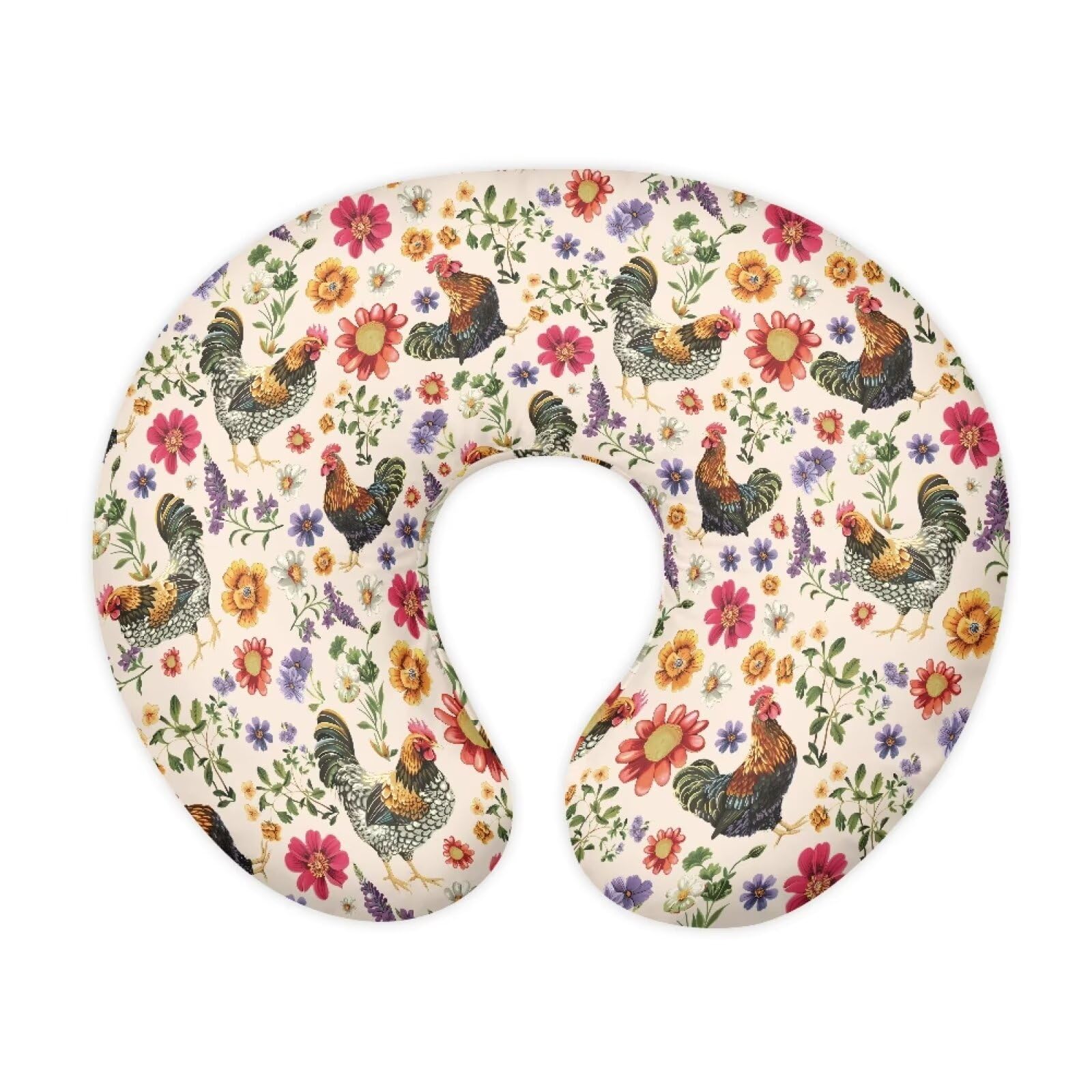 Suhoaziia Chicken Rooster Floral Stretchy Nursing Covers with Hidden Zipper for Bottle or Breastfeeding Pillows Soft Machine Washable Pillow Covers for Home Nursery Room Car Sofa Decor