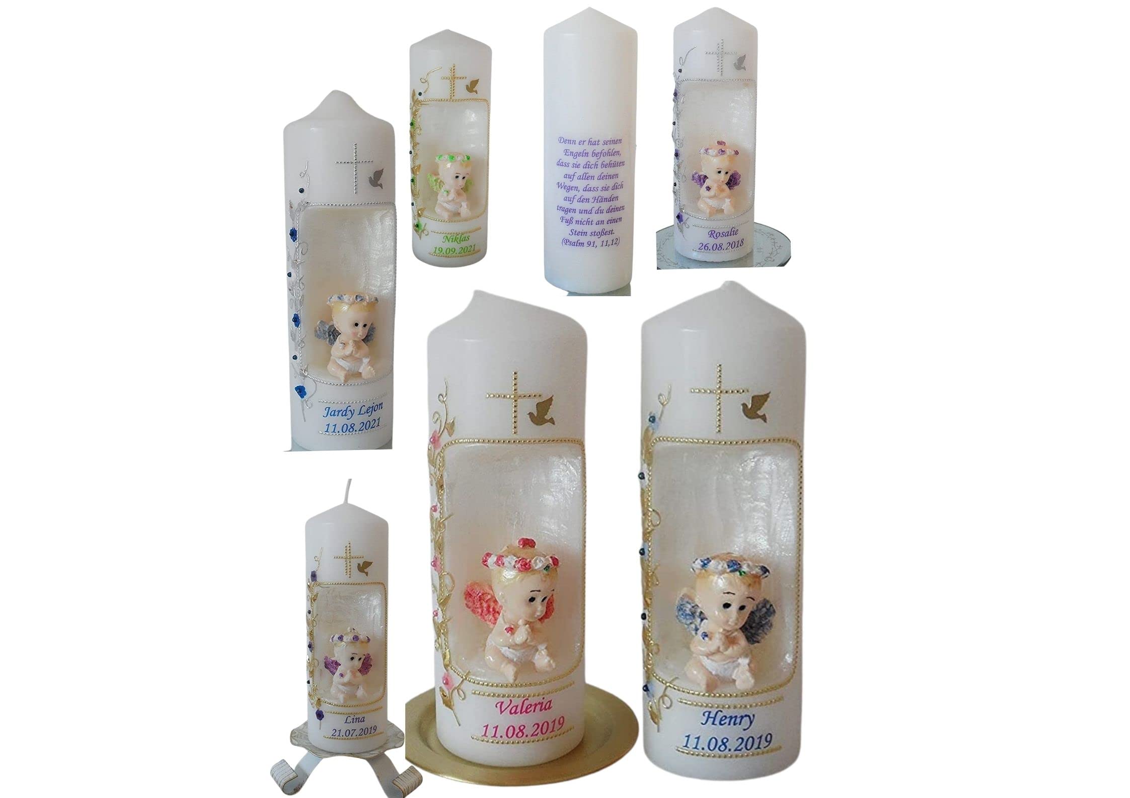 Taufkerze/Kommunionkerze,Konfirmationskerze, Patenkerze,Taufgeschenk 3D Engel inkl.Name,Datum Junge Mädchen