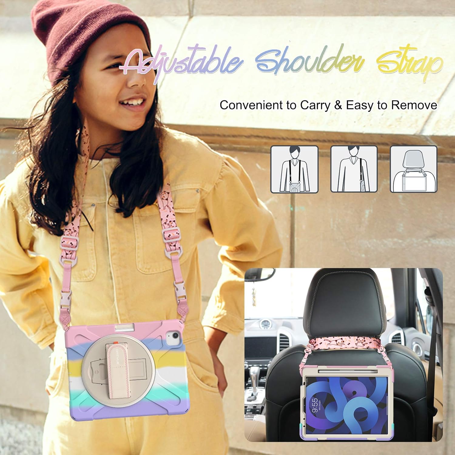 BATYUE iPad Air 5th/4th Generation Case 10.9 inch (2022/2020), iPad Pro 11" 4th/3rd/2nd/1st Gen Case (2022/2021/2020/2018), with Pencil Holder+Kickstand+Shoulder Strap