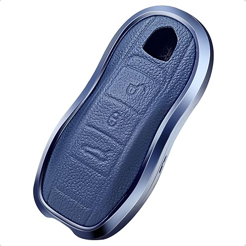 Funda de piel azul y aluminio compatible con Porsche Macan Cayenne Panamera 911 con 3 botones sin llave (llave antigua)