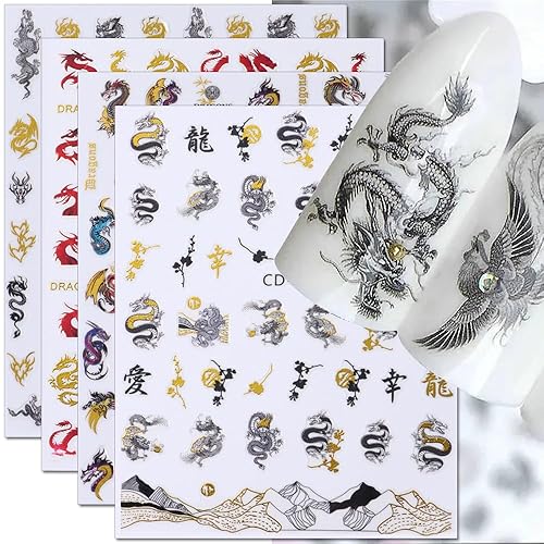 3D Dragon Nail Stickers Chinese Dragon Nail Decals for Nail Art Dragon Nail Art Stickers for Nail Designs Flying Dragons Stickers for Nails Decor Manicure Sticker Nails for Women Nail Accessories
