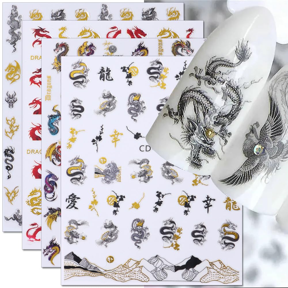 3D Chinese Dragon Nail Decals for Nail Art: Flying Dragons for Manicure Decor
