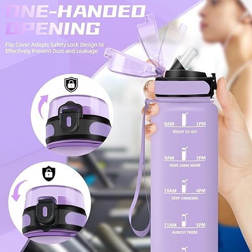 Miniatura 2 de Water Bottle - 1L - Leak-Proof Sports Bottle, Straw Bottle for Bodybuilding, Graduated Water Bottle with Time Marker, Motivational Water Bottle,