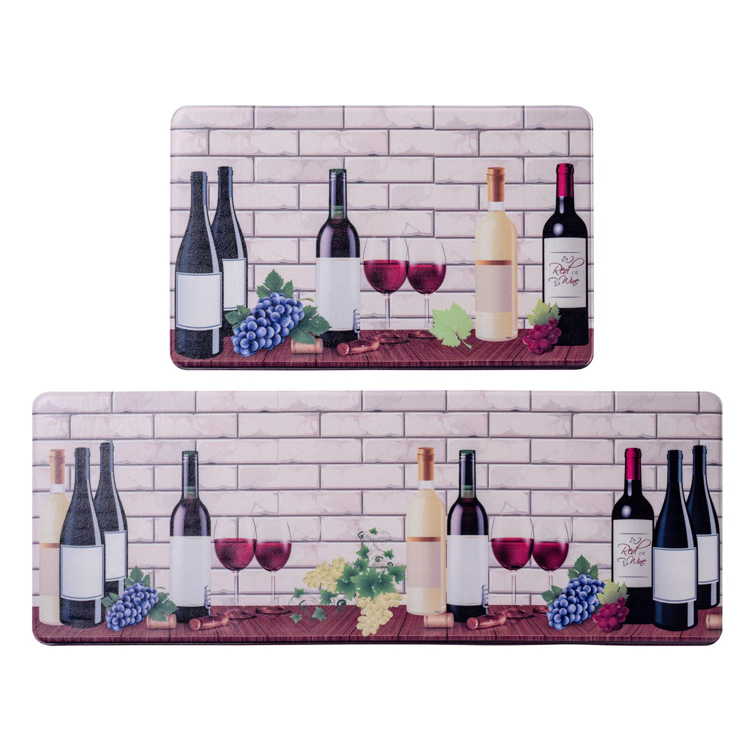 MELAJIA Anti Fatigue Kitchen Mats Cushioned 2 Piece Set Kitchen Rug Non Slip Comfort Mats for Kitchen Floor PVC Leather Standing Mat Indoor Outdoor(17.3