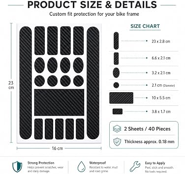2PCS Bike Stickers - Frame Protection Tape - Carbon Fiber Frame Guard - Scratch-Resistant for Mountain Bike Road Bike - Self-Adhesive (Black)