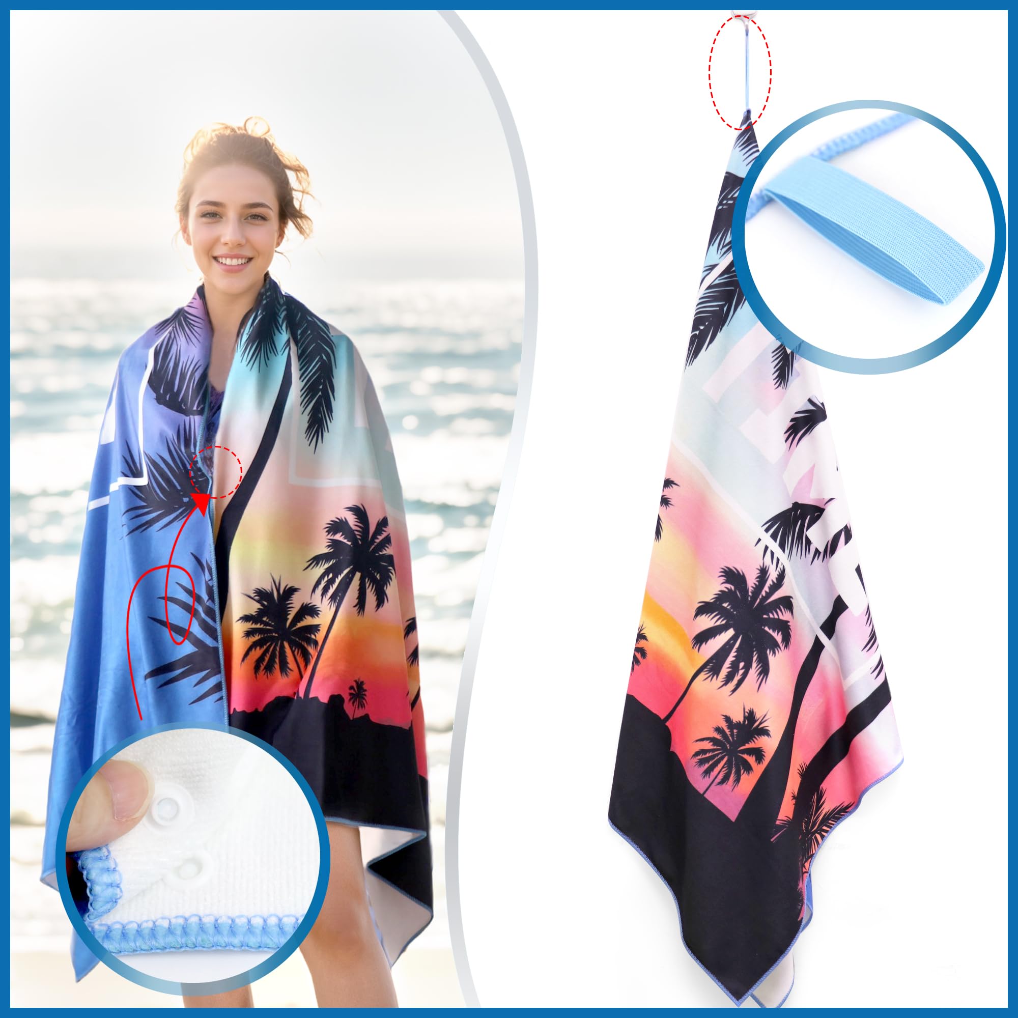 Telo Mare Microfibra 180 * 90cm Telo Mare Grande, Asciugamano Microfibra Mare per Nuoto, Spiaggia, Viaggi, Antisabbia, Asciugatura Rapida (Albero di cocco)