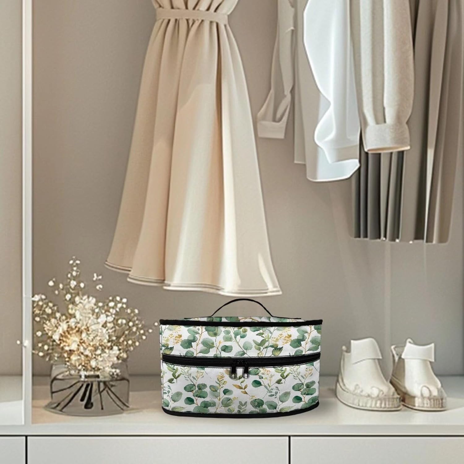 Green Leaves Iron Tote Case for Travel, Mini Steam Iron Dustproof Protective Carrying Bag Universal for Most Iron with Handle