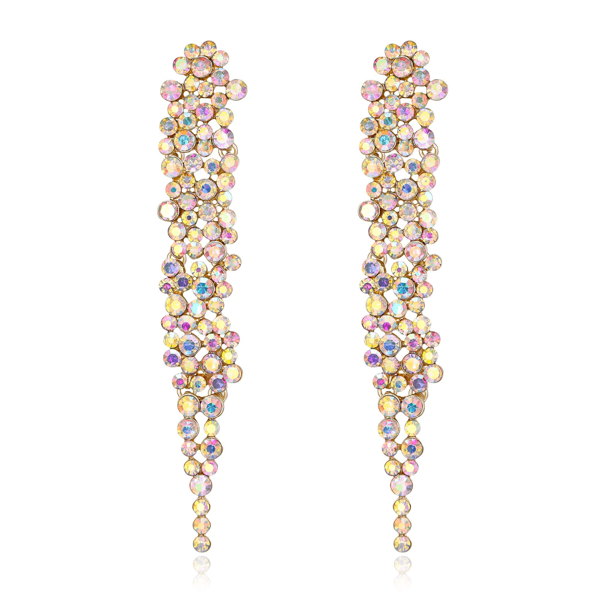 EVER FAITH Wedding Rhinestone Crystal Art Deco Statement Earring, Banquet Prom Long Chandelier Dangle Earrings for Women Bride