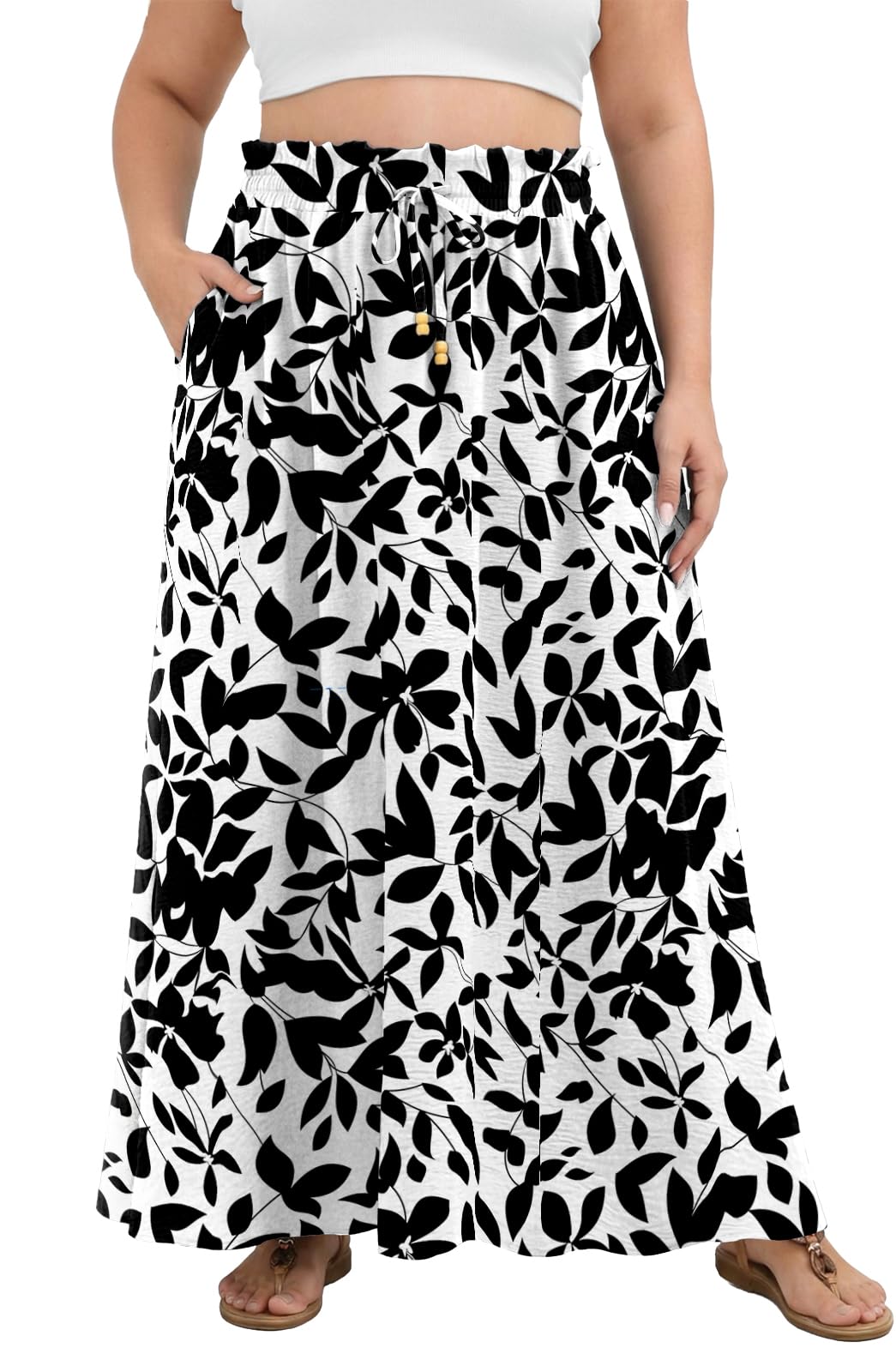 Lastshe Womens Plus Size Maxi Skirts Summer Beach Swing Pleated Elastic Waisted A-line Long Skirt with Pockets 2026