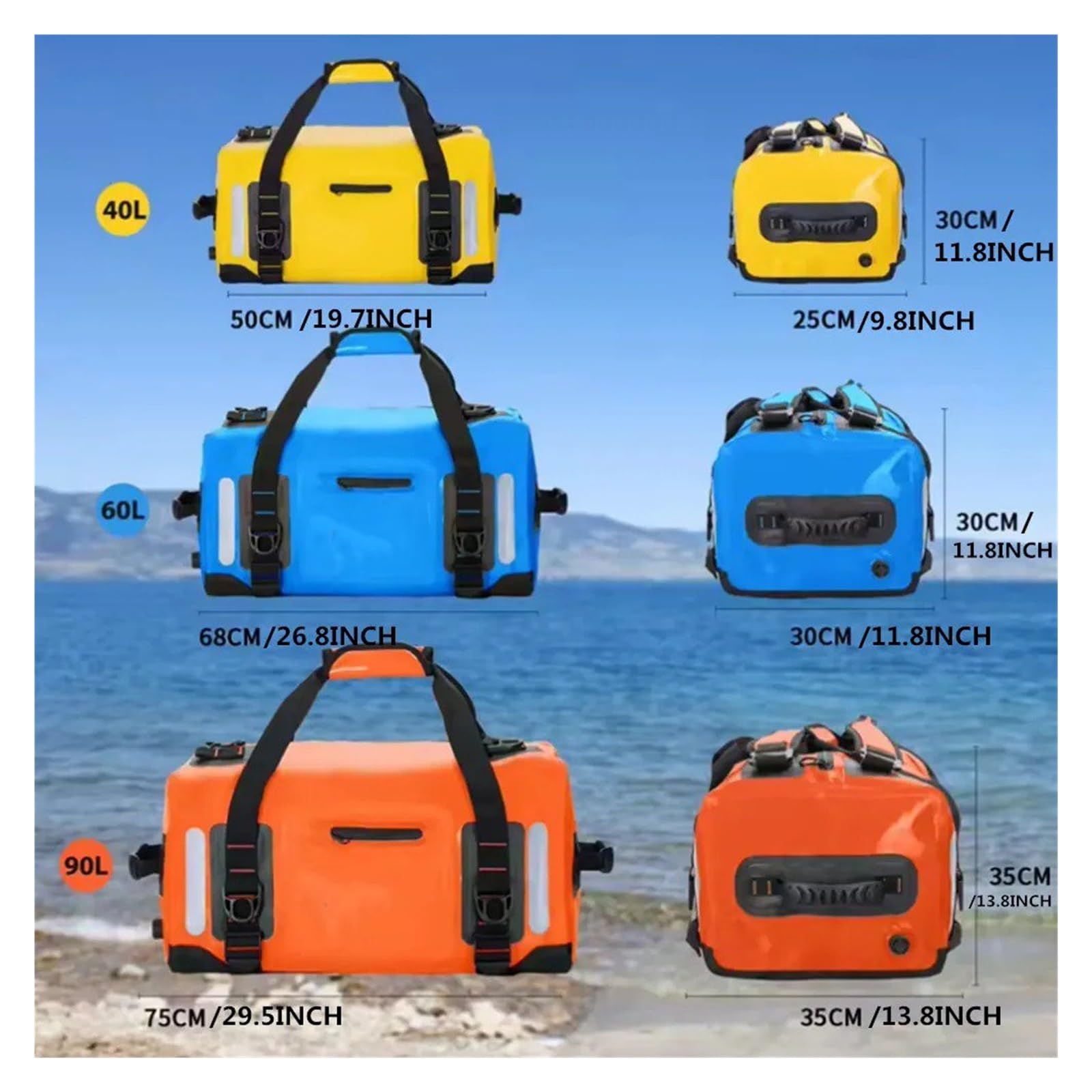 Borsone Viaggio Secco Per Moto Zaino Portabagagli PVC Rafting Spiaggia Escursionismo Campeggio Nuoto Kayak 40L 60L 90L Borse Da Sella Per Moto(40L-Blue)