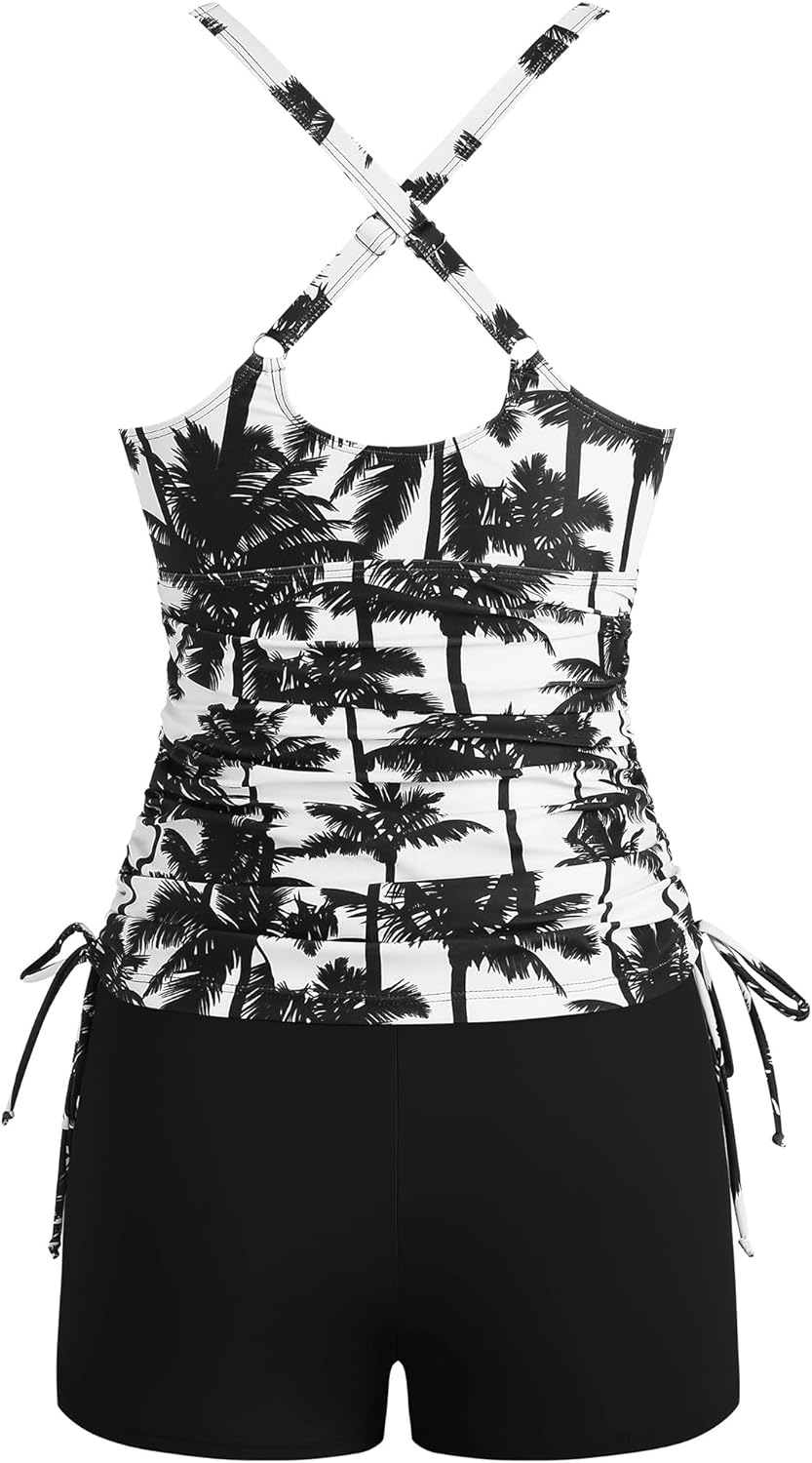 ZAFUL Women's 2025 Tankini Swimsuits Ruched Top Two Piece Tummy Control V Neck Bathing Suits with Short - Image 3